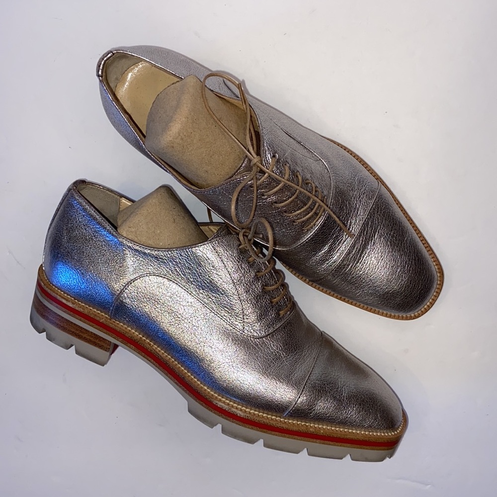 Louboutin Oxford Shoes Huberta Orlato Silver Metallic Tie Rubber Sole